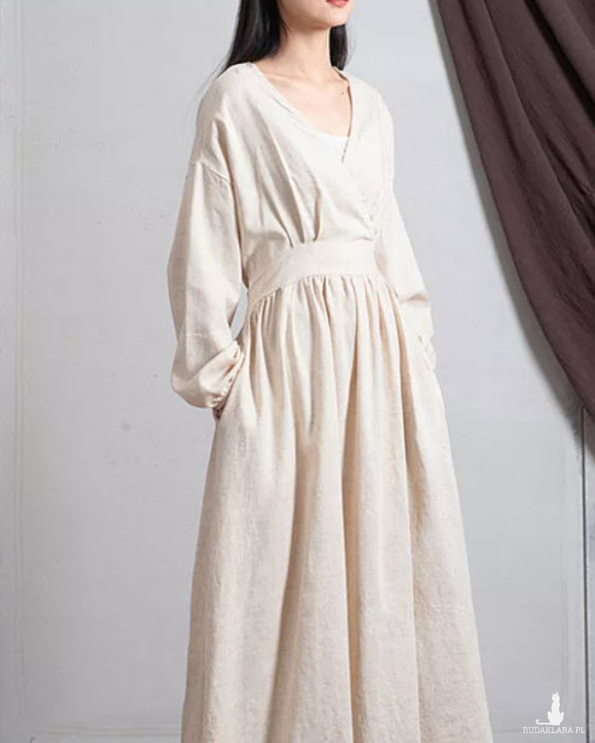 ecru  sukienka oversize bawełna  z lnem 38